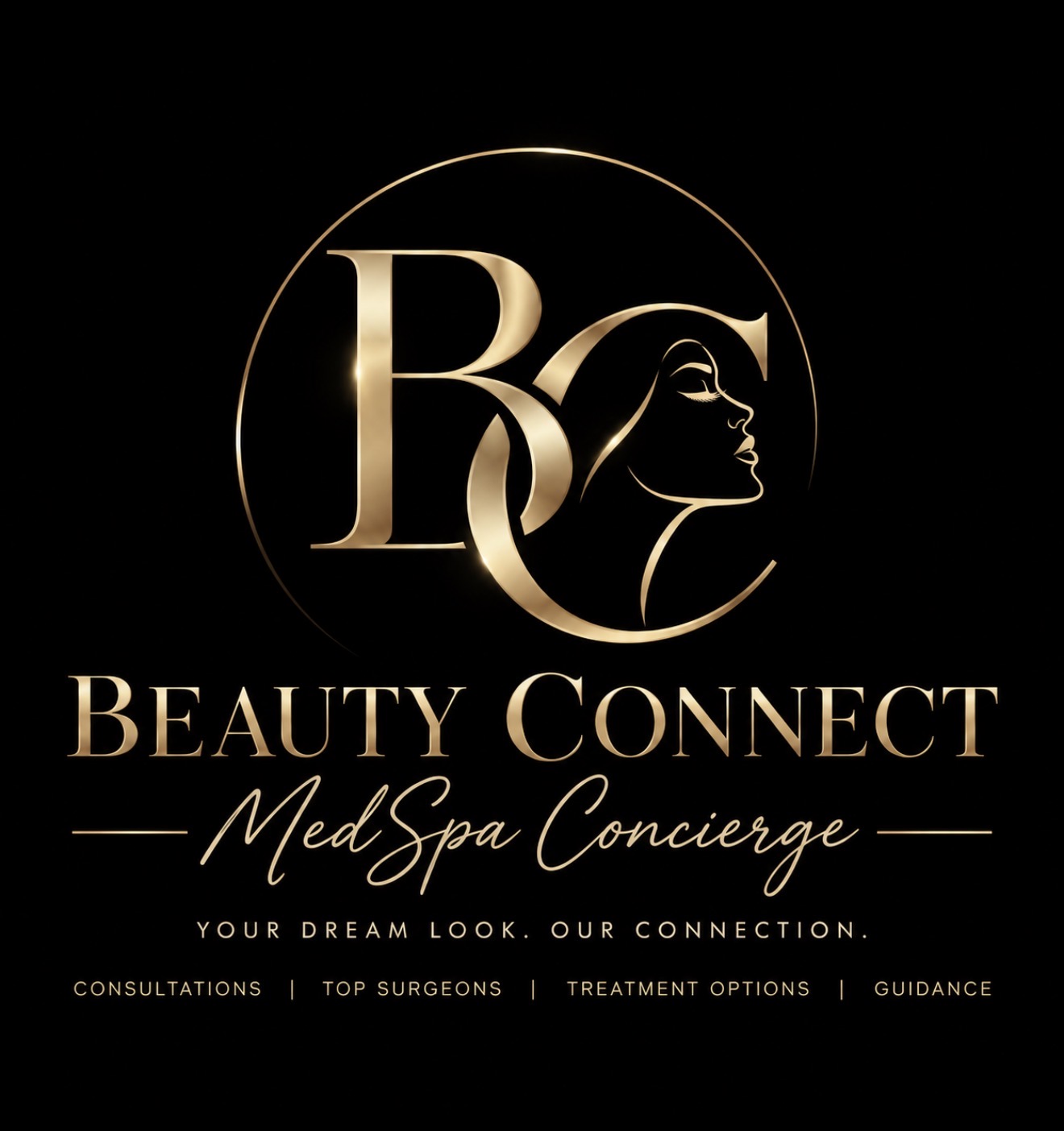 Beauty Connect MedSpa Concierge black and gold logo